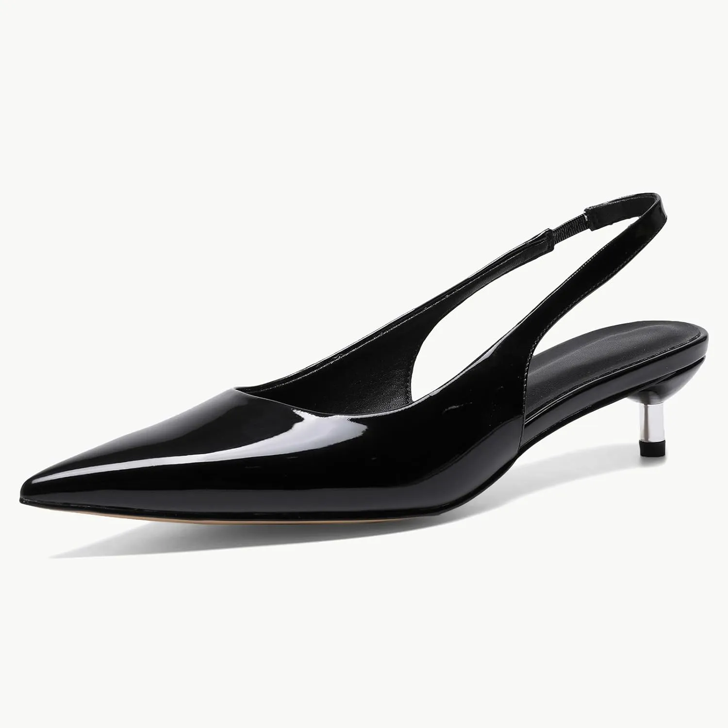 Metallic Heel Slingback Kitten Heels for Women Slip On Pointed Toe Pumps Comfortable Casual Dress Work Shoes