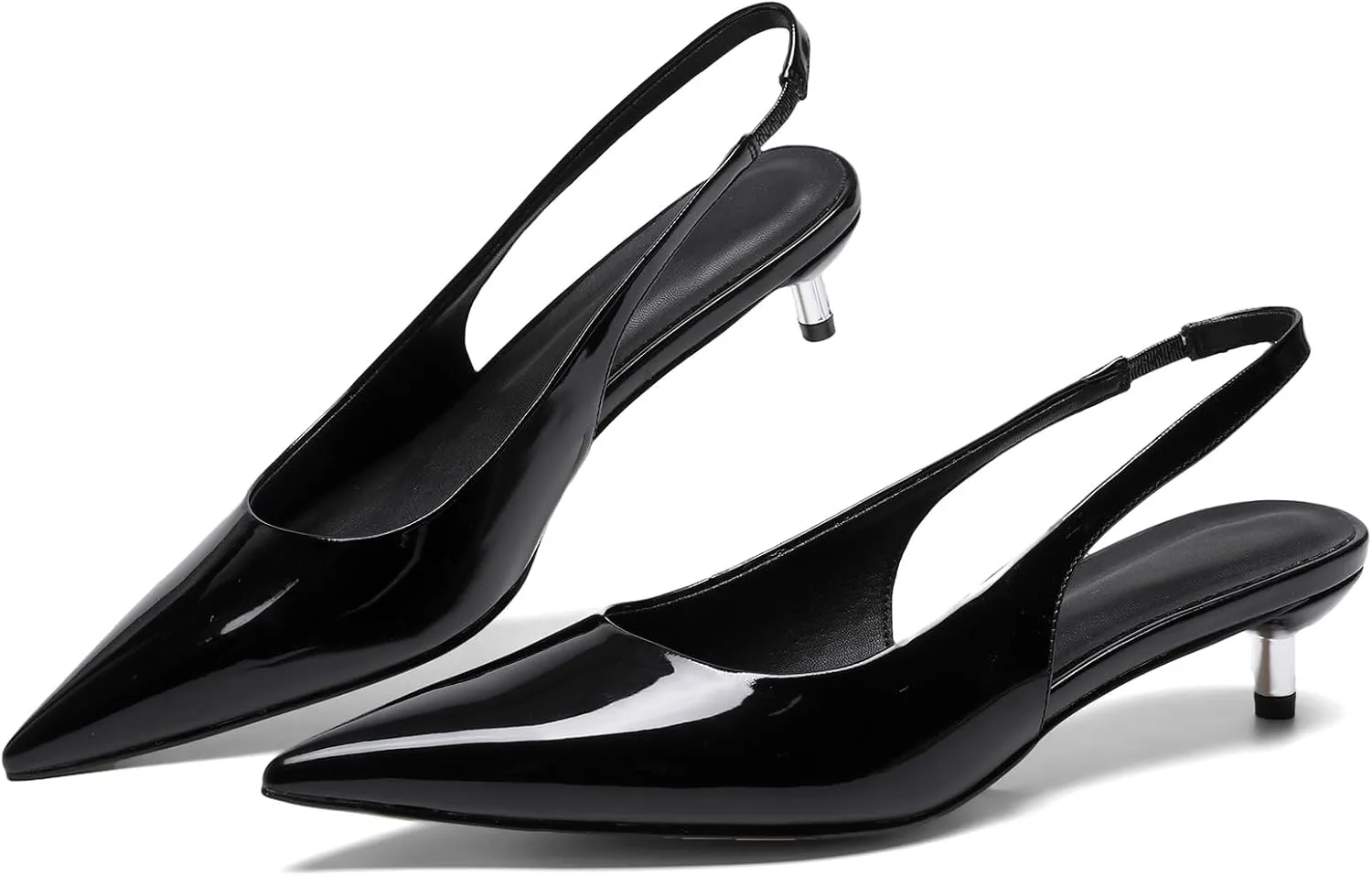 Metallic Heel Slingback Kitten Heels for Women Slip On Pointed Toe Pumps Comfortable Casual Dress Work Shoes