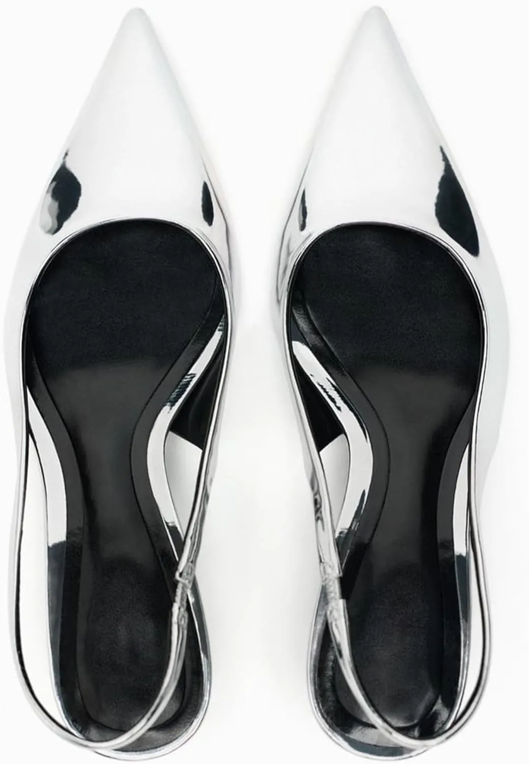 Metallic Heel Slingback Kitten Heels for Women Slip On Pointed Toe Pumps Comfortable Casual Dress Work Shoes
