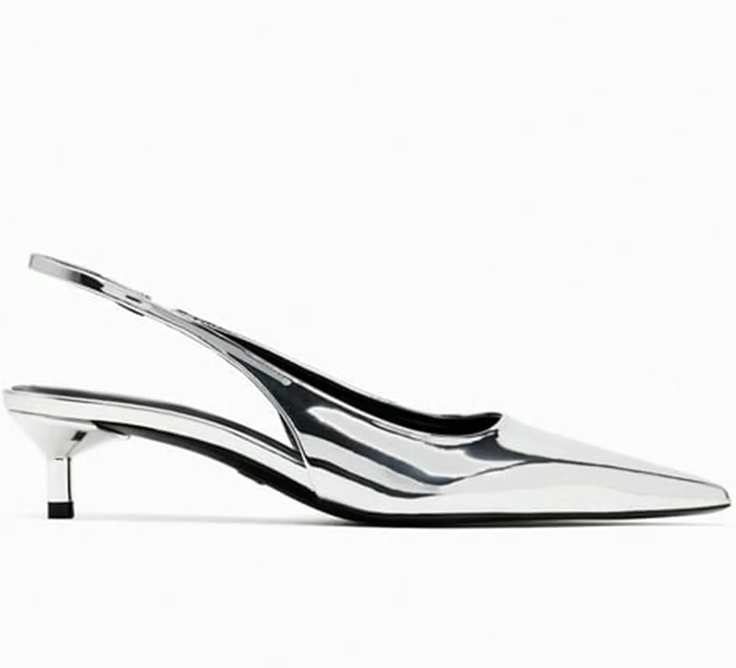 Metallic Heel Slingback Kitten Heels for Women Slip On Pointed Toe Pumps Comfortable Casual Dress Work Shoes