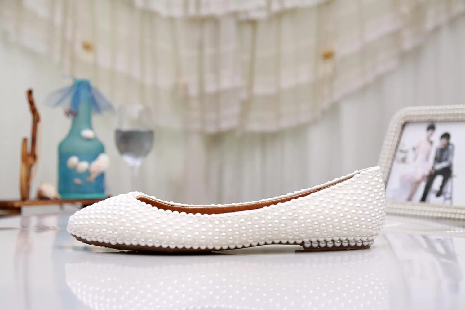 Minishion Wedding Shoes for Women Flats Comfortable Rhinestone Slip on Pumps Shoes