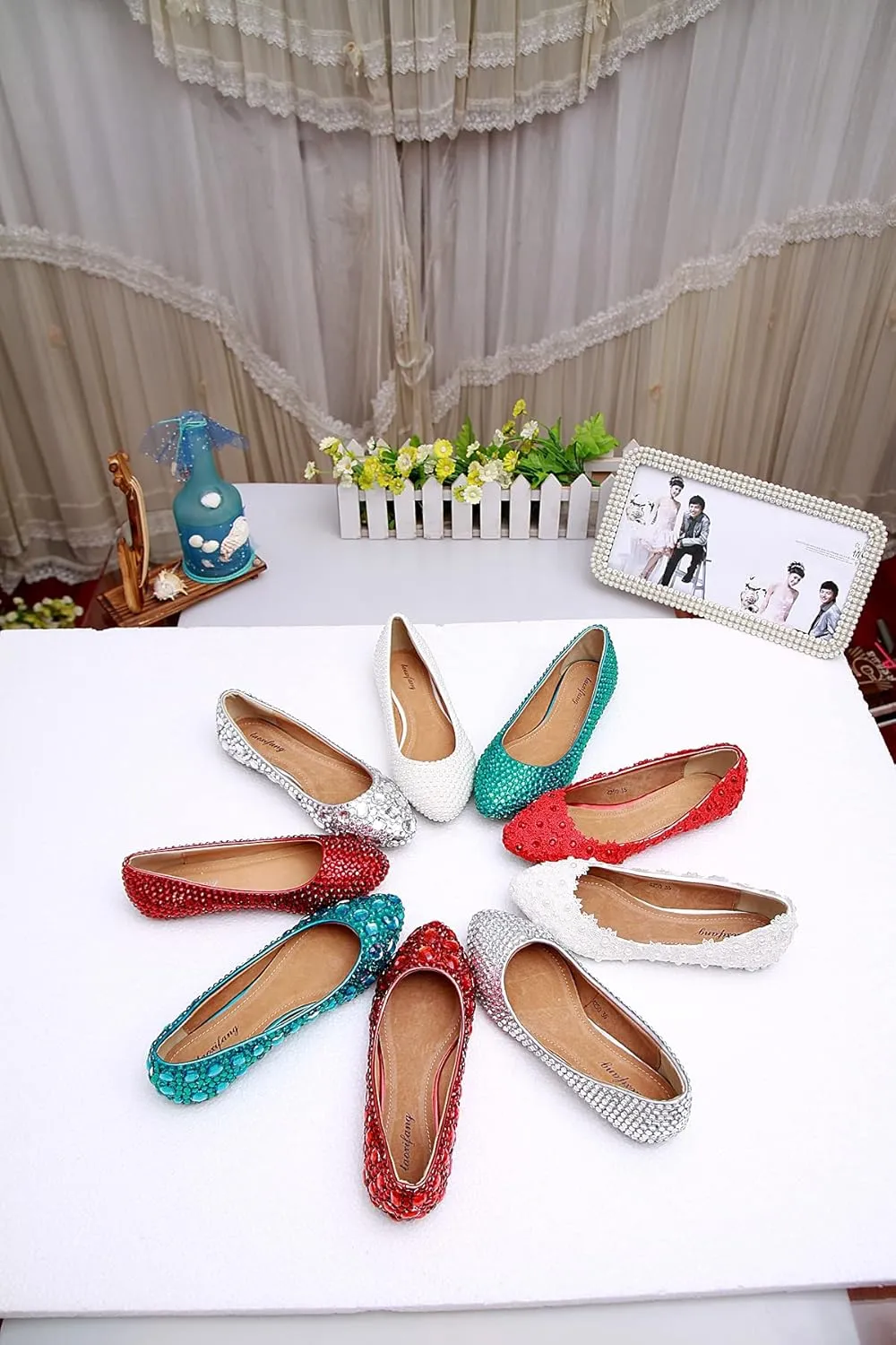 Minishion Wedding Shoes for Women Flats Comfortable Rhinestone Slip on Pumps Shoes