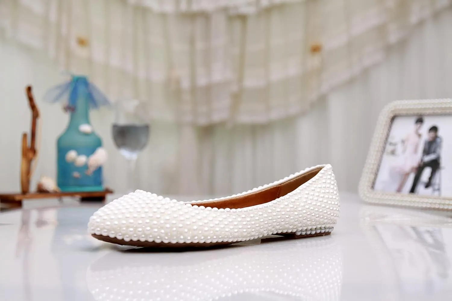 Minishion Wedding Shoes for Women Flats Comfortable Rhinestone Slip on Pumps Shoes