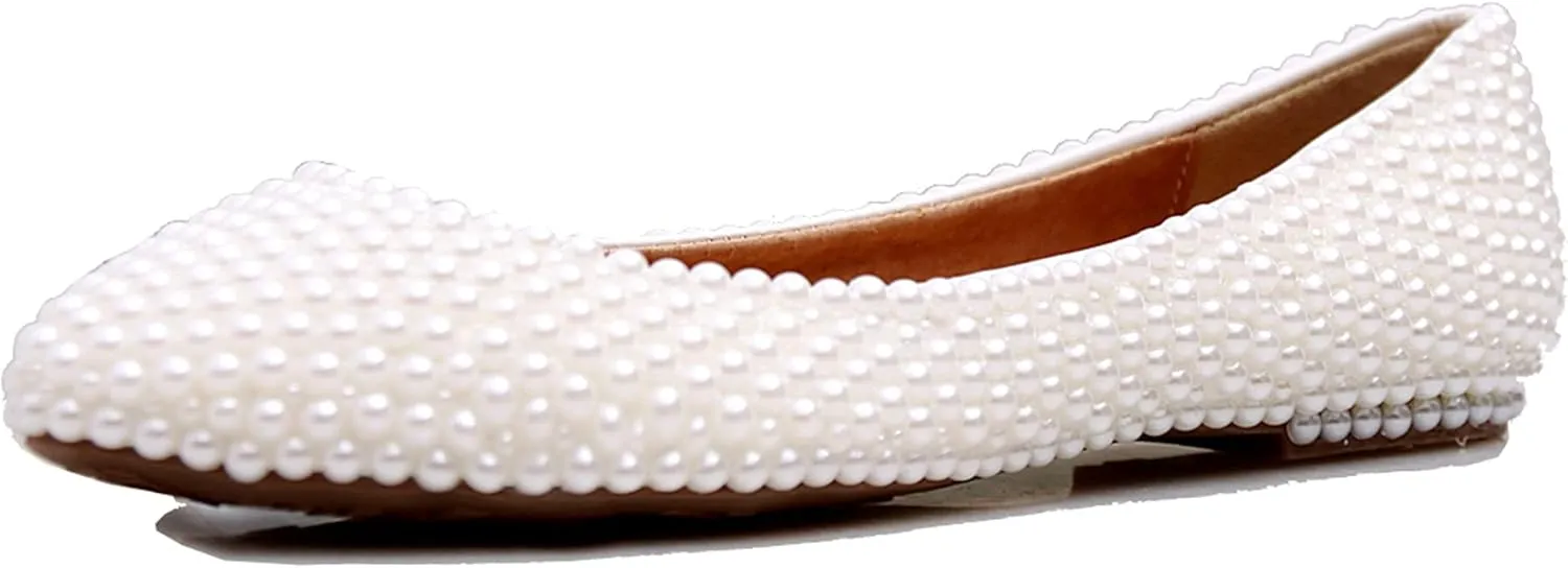 Minishion Wedding Shoes for Women Flats Comfortable Rhinestone Slip on Pumps Shoes