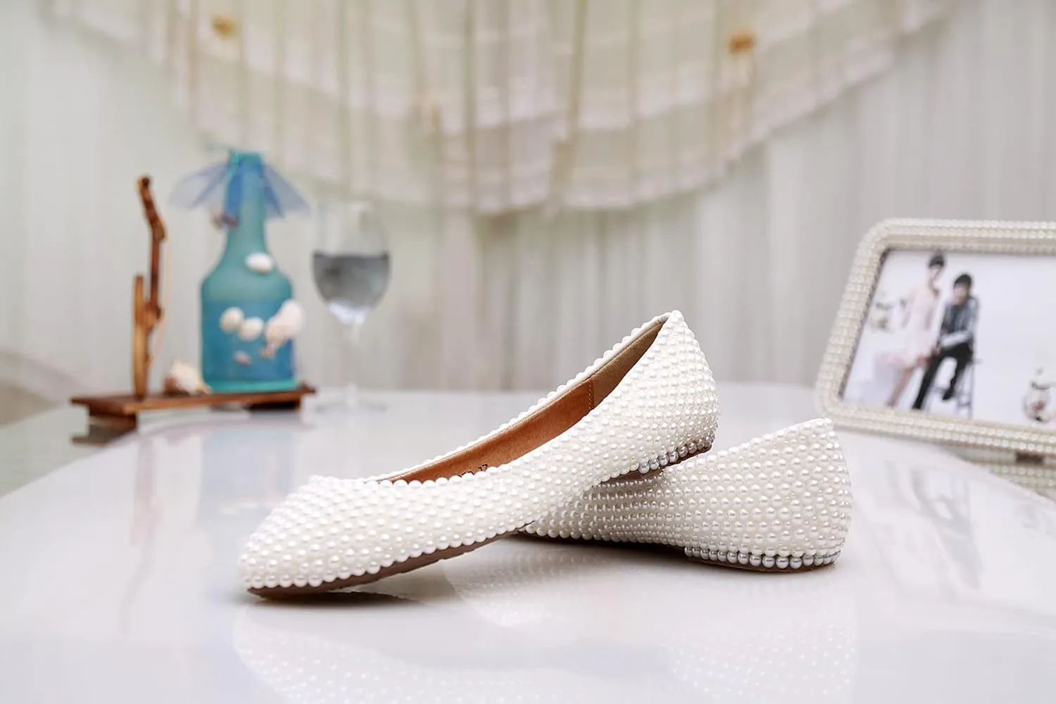 Minishion Wedding Shoes for Women Flats Comfortable Rhinestone Slip on Pumps Shoes