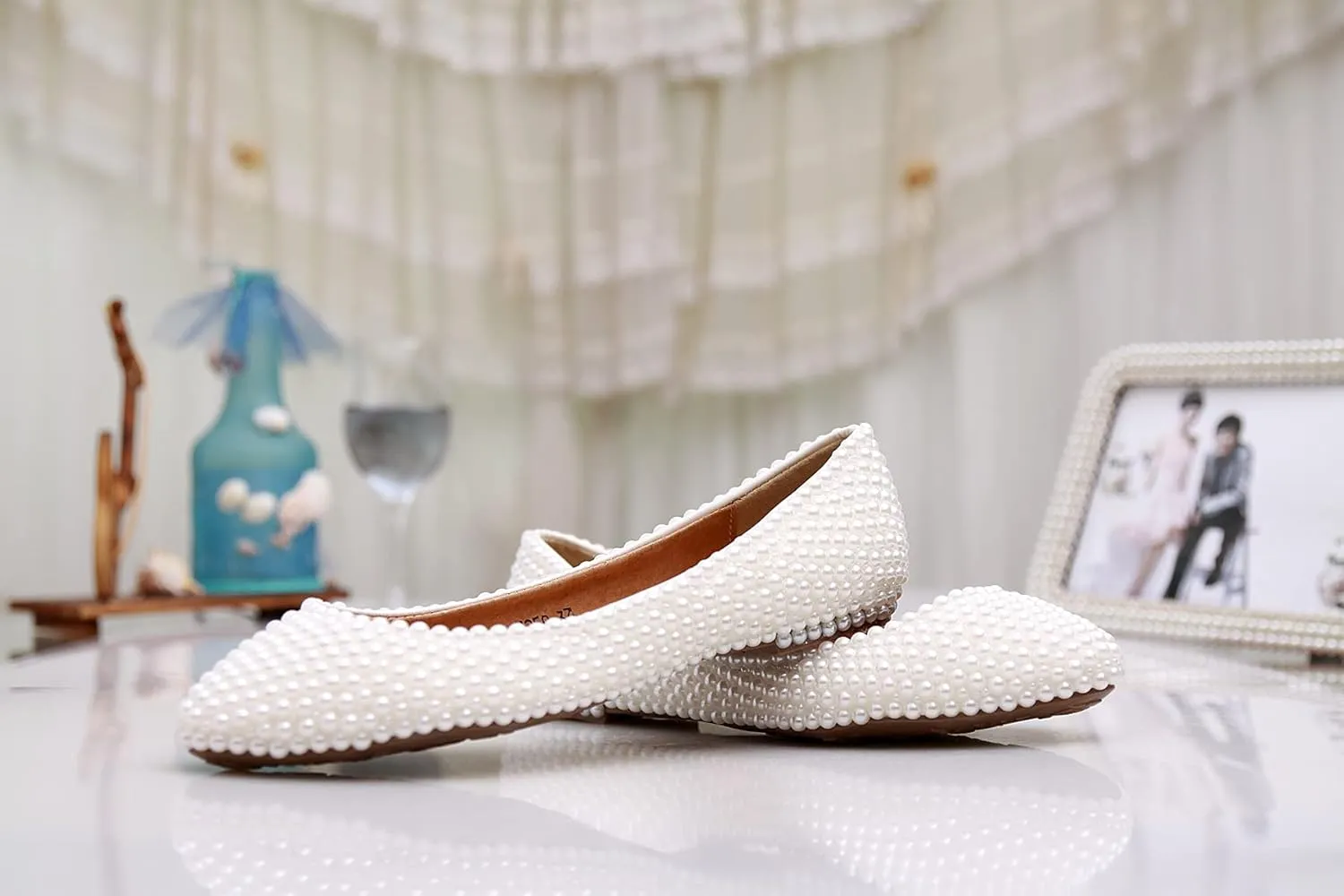 Minishion Wedding Shoes for Women Flats Comfortable Rhinestone Slip on Pumps Shoes