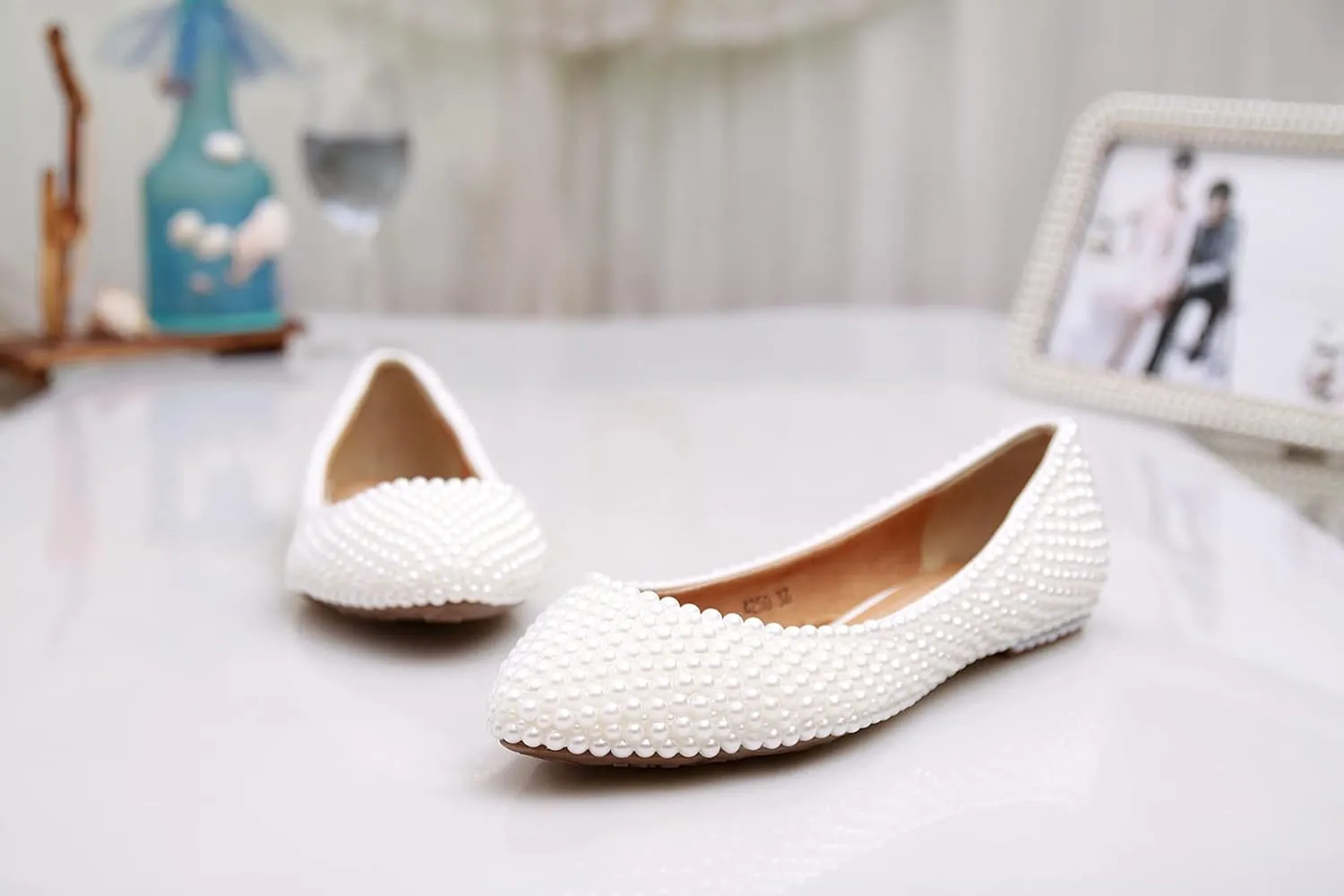 Minishion Wedding Shoes for Women Flats Comfortable Rhinestone Slip on Pumps Shoes