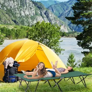 Minzan Folding Cot Heavy - Duty Steel Frame 76L x 49.2W x 15.7H for Camping, Outdoor Use (Green)