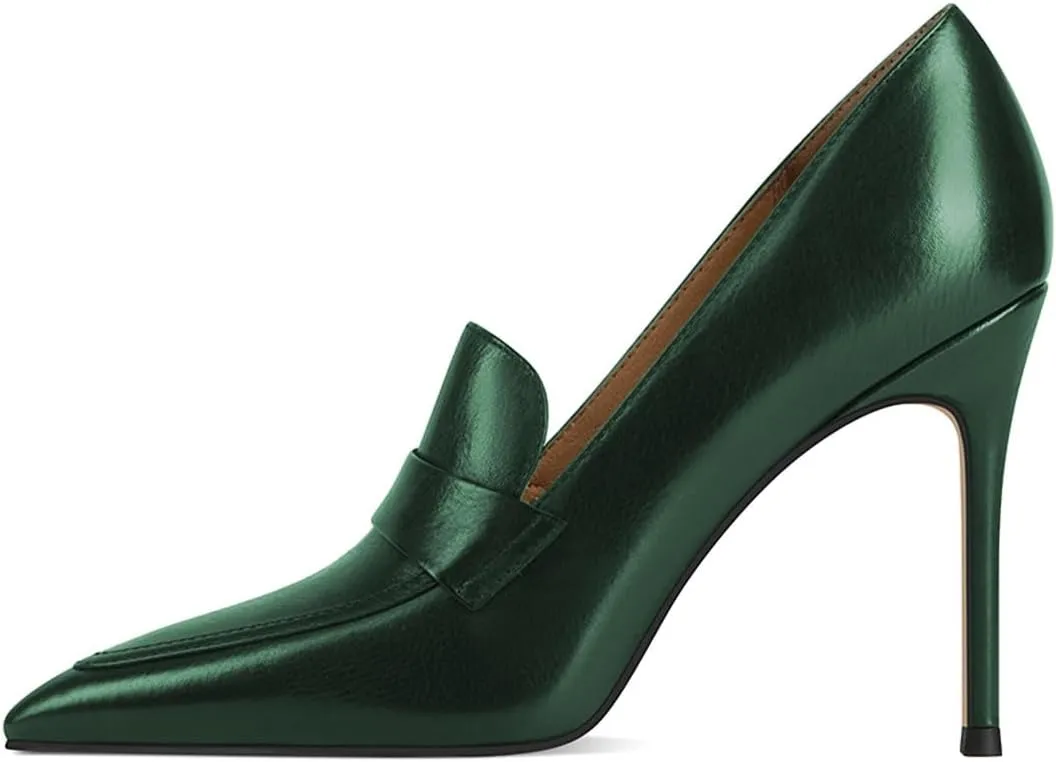 miss left Women Stiletto High Heel Loafer Pumps with Trim Closed Pointed Toe Slip on Basic Office Dress Shoes Size 4-16 US