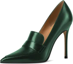 miss left Women Stiletto High Heel Loafer Pumps with Trim Closed Pointed Toe Slip on Basic Office Dress Shoes Size 4-16 US