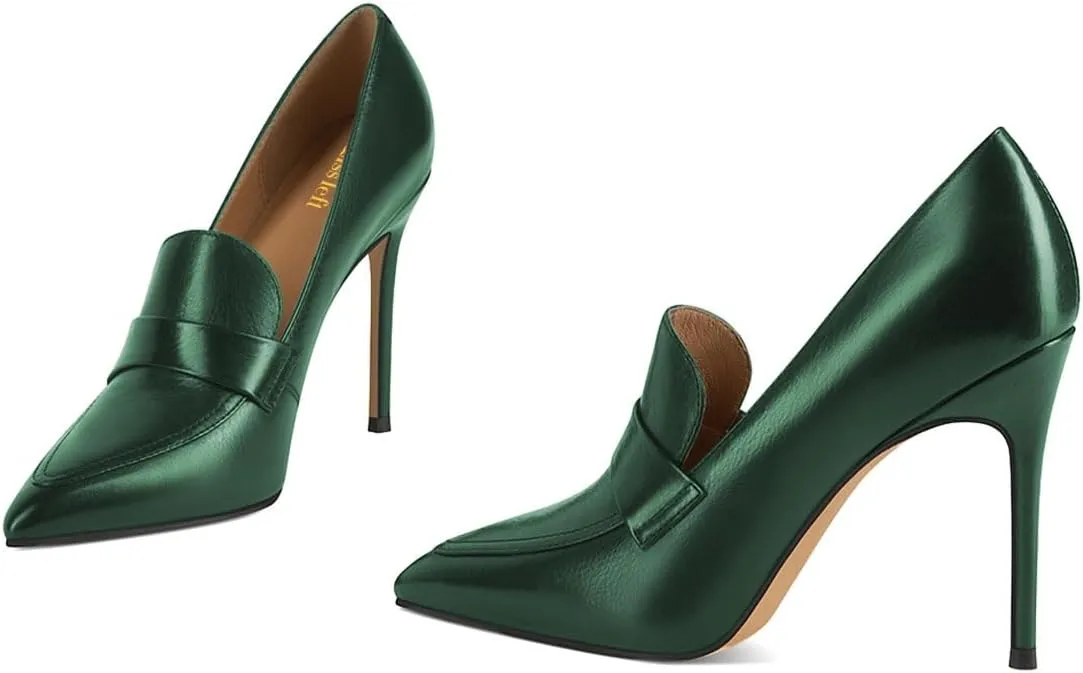 miss left Women Stiletto High Heel Loafer Pumps with Trim Closed Pointed Toe Slip on Basic Office Dress Shoes Size 4-16 US