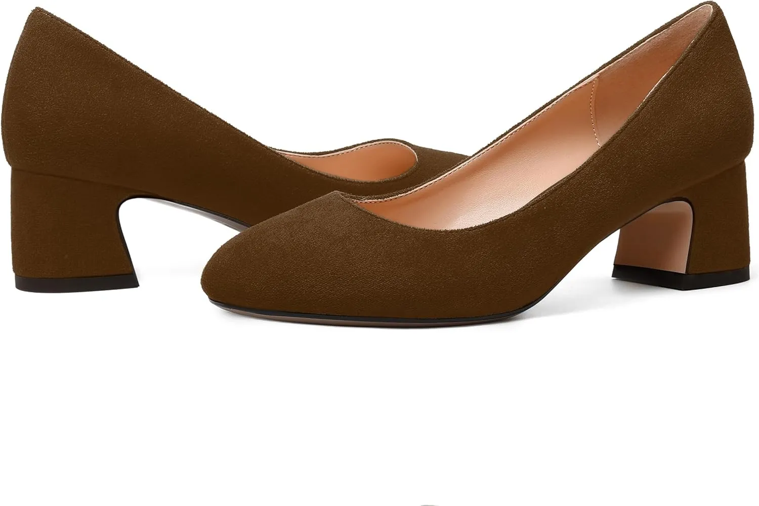 MODENCOCO Womens Suede Slip On Comfortable Formal Round Toe Office Chunky Low Heel Pumps Dress Shoes 2 Inch