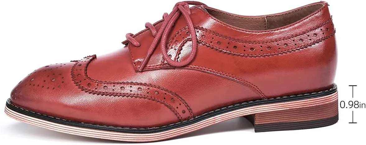 Mona flying Casual Wing Tip Oxfords Brogue for Women Ladies Handmade Lace up Leather Derby Shoes
