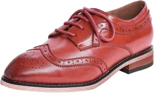 Mona flying Casual Wing Tip Oxfords Brogue for Women Ladies Handmade Lace up Leather Derby Shoes