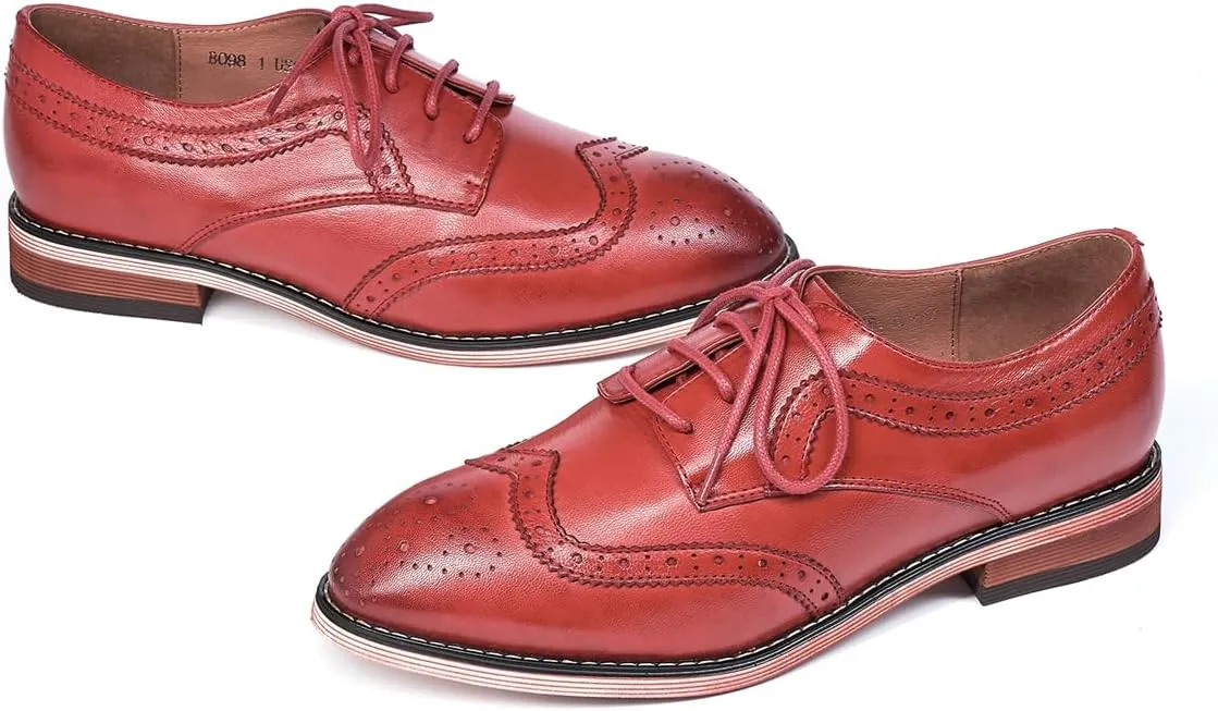 Mona flying Casual Wing Tip Oxfords Brogue for Women Ladies Handmade Lace up Leather Derby Shoes