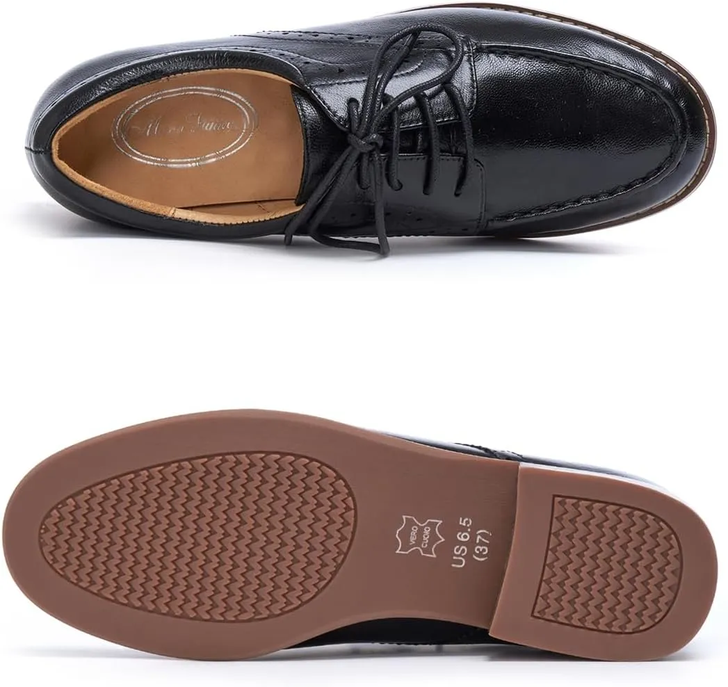 Mona flying Women's Classic Leather Derby Oxfords Round Toe Lace up Flat Office Work Shoes for Ladies