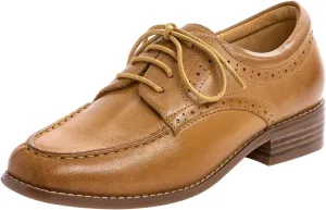 Mona flying Women's Classic Leather Derby Oxfords Round Toe Lace up Flat Office Work Shoes for Ladies