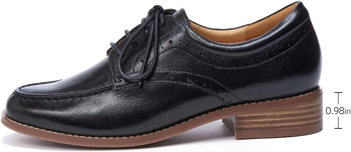 Mona flying Women's Classic Leather Derby Oxfords Round Toe Lace up Flat Office Work Shoes for Ladies