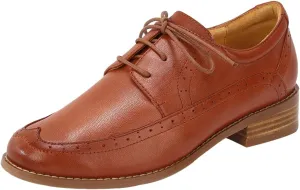 Mona flying Women's Classic Leather Derby Oxfords Round Toe Lace up Flat Office Work Shoes for Ladies