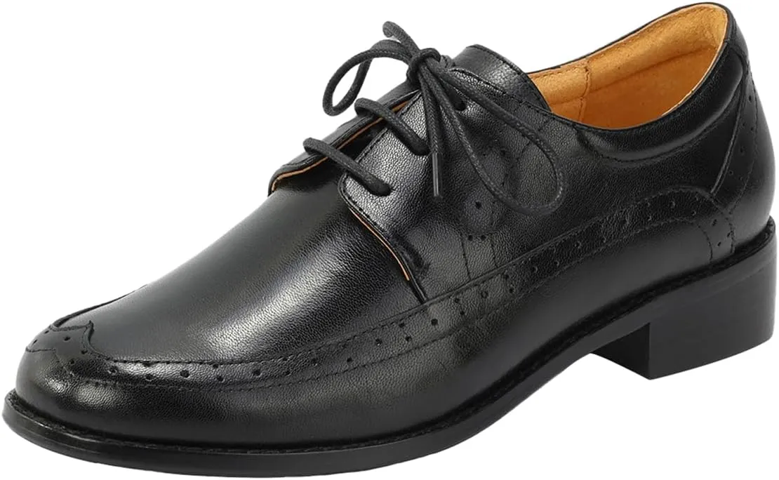 Mona flying Women's Classic Leather Derby Oxfords Round Toe Lace up Flat Office Work Shoes for Ladies