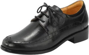 Mona flying Women's Classic Leather Derby Oxfords Round Toe Lace up Flat Office Work Shoes for Ladies