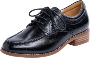 Mona flying Women's Classic Leather Derby Oxfords Round Toe Lace up Flat Office Work Shoes for Ladies