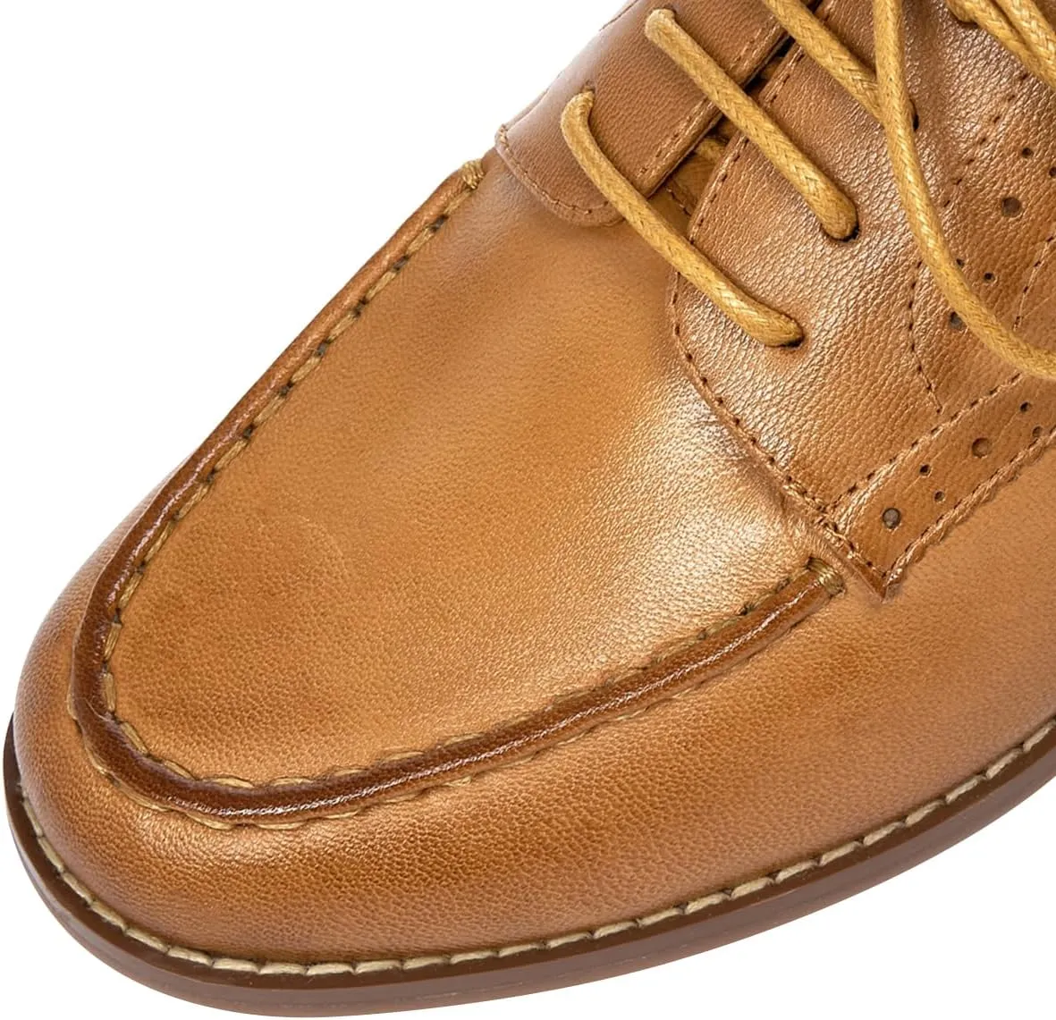 Mona flying Women's Classic Leather Derby Oxfords Round Toe Lace up Flat Office Work Shoes for Ladies