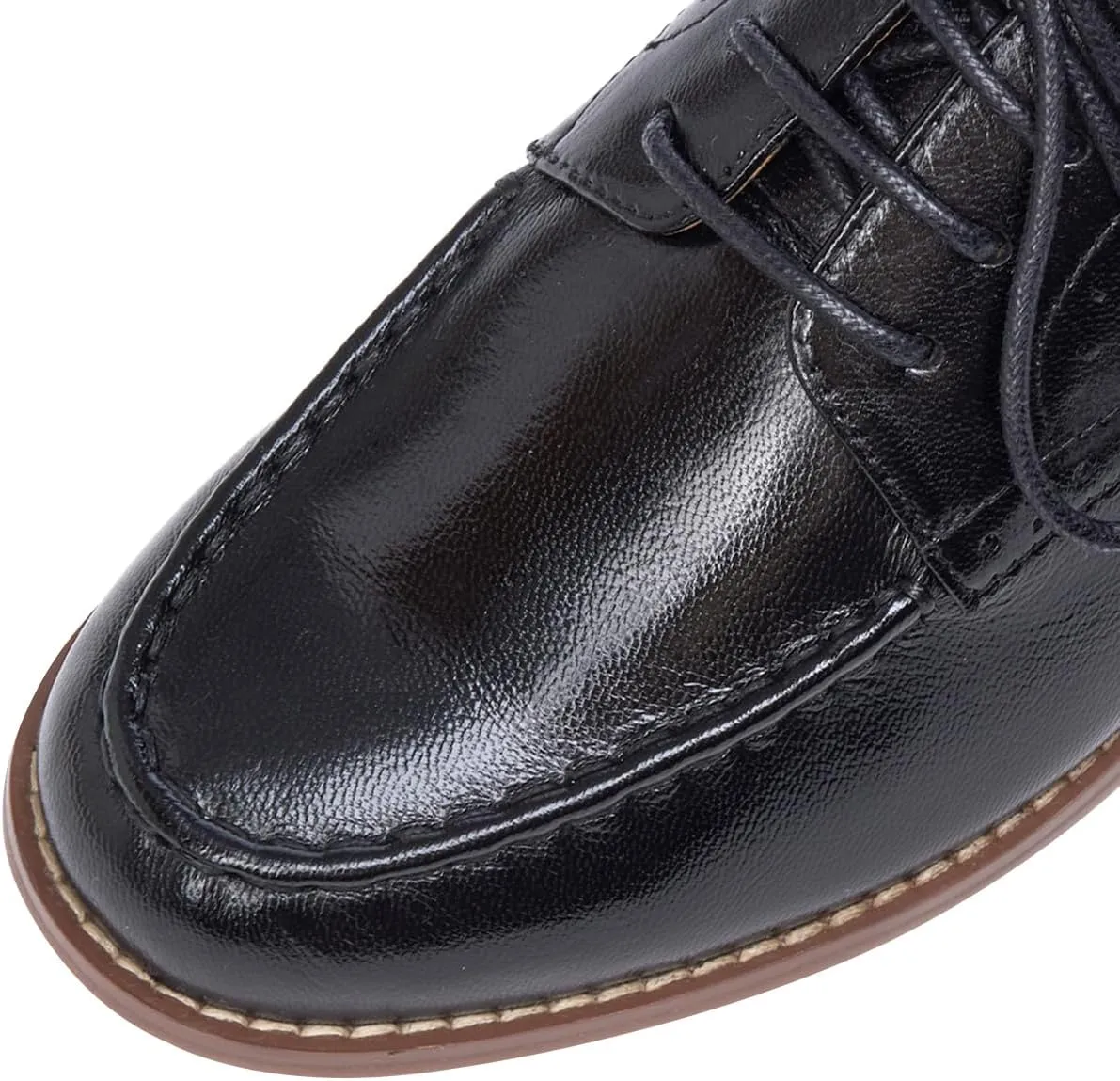 Mona flying Women's Classic Leather Derby Oxfords Round Toe Lace up Flat Office Work Shoes for Ladies