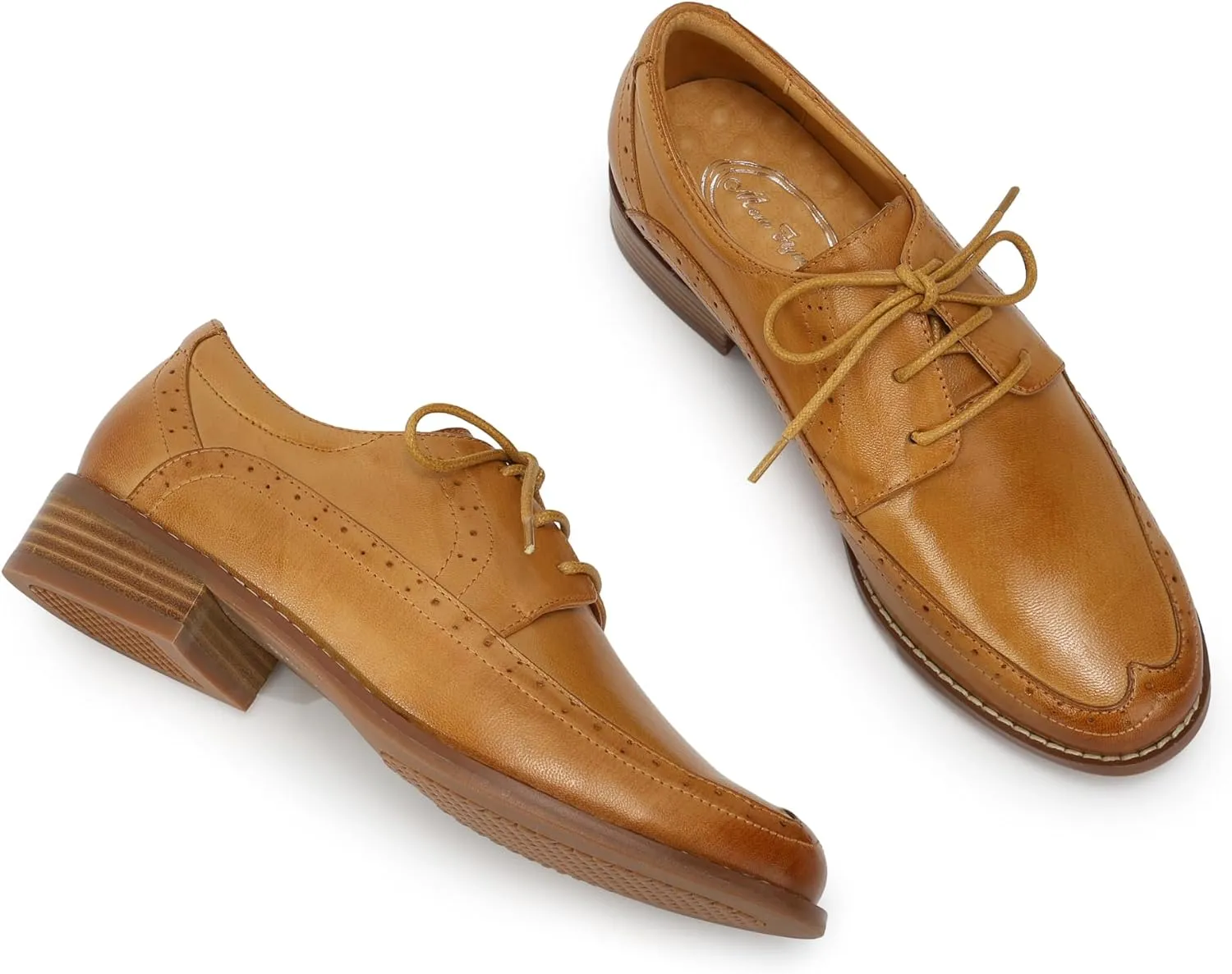 Mona flying Women's Classic Leather Derby Oxfords Round Toe Lace up Flat Office Work Shoes for Ladies