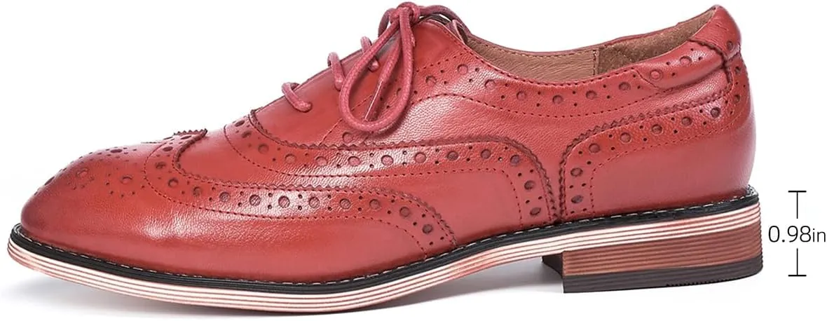 Mona flying Women's Leather Perforated Lace-up Oxfords Brogue Wingtip Shoes for Ladies Women