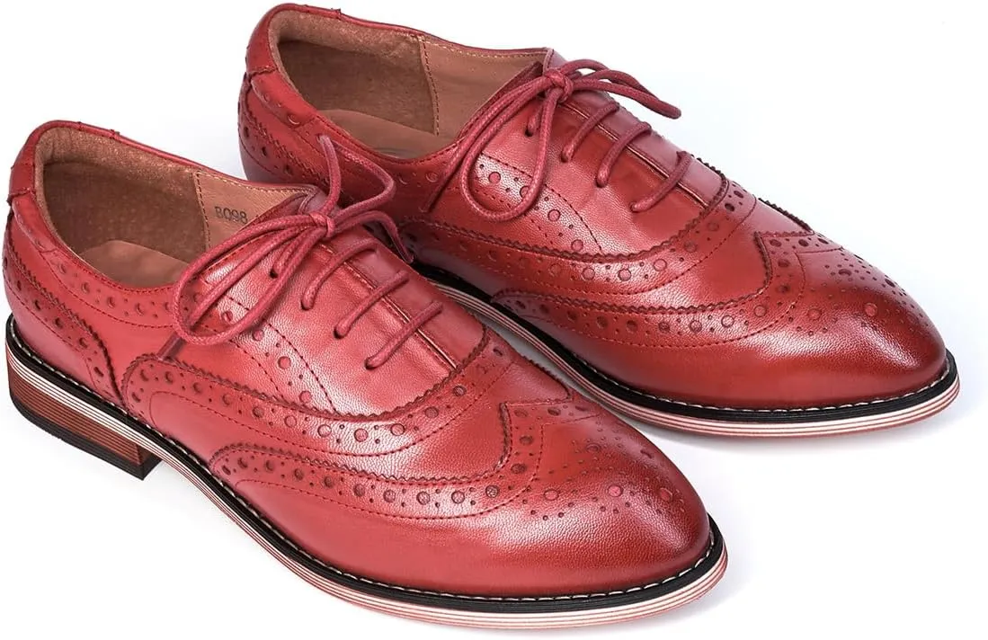 Mona flying Women's Leather Perforated Lace-up Oxfords Brogue Wingtip Shoes for Ladies Women
