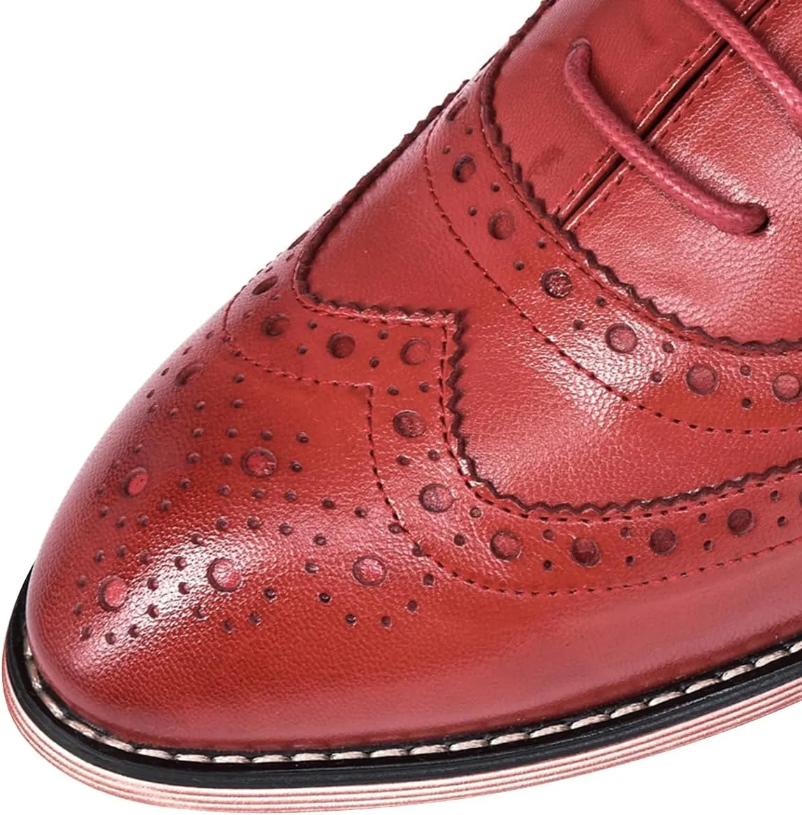 Mona flying Women's Leather Perforated Lace-up Oxfords Brogue Wingtip Shoes for Ladies Women