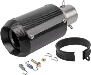 Motorcycle Exhaust, Slip-on Motorcycle Muffler, Carbon Fiber Slip on Exhaust Muffler, Fit for Z900 GSXR750 CBR650 and more, with Complete Accessories, Black