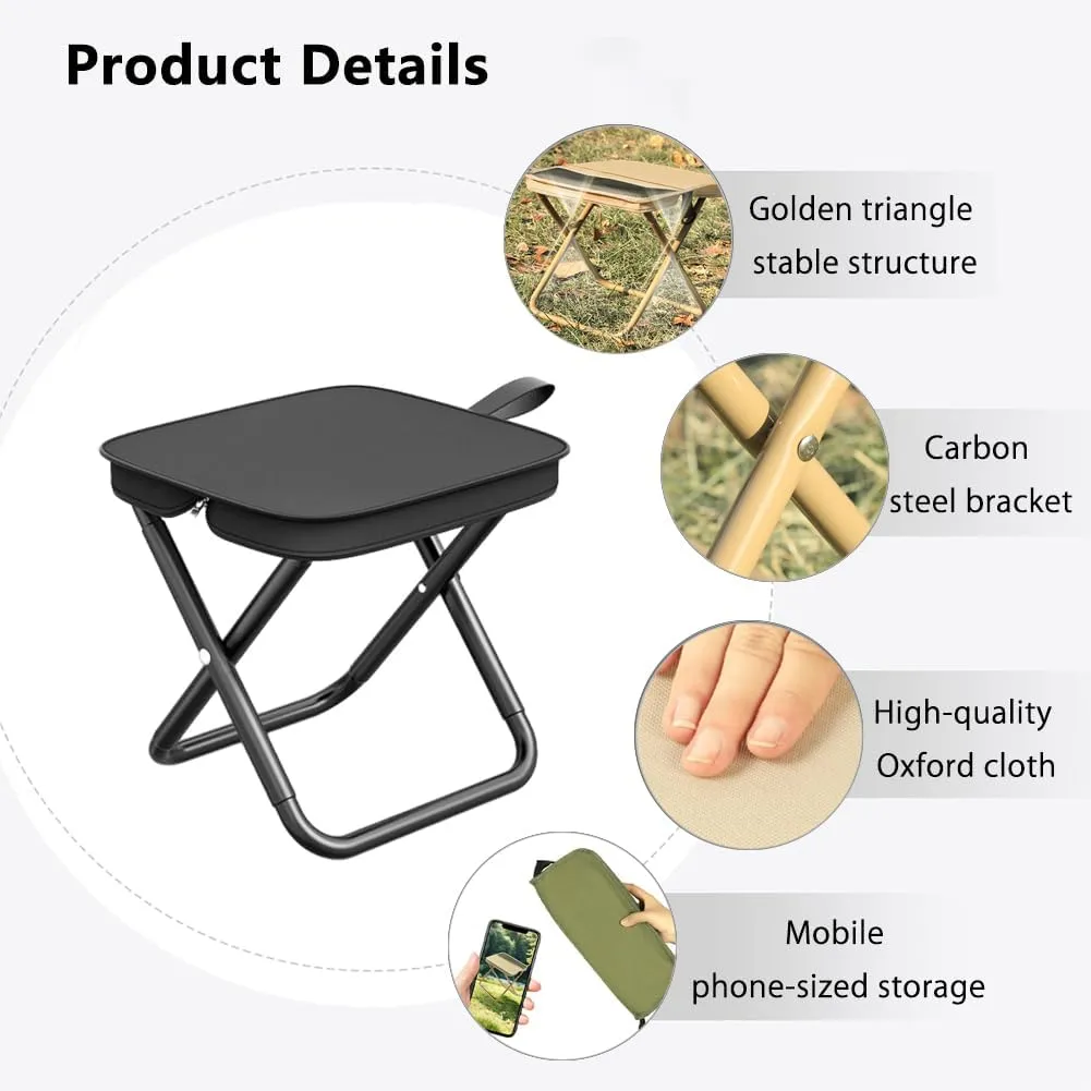 Mountaineering and Hiking Portable Stool, Durable Camping Stool, Outdoor Zipper Pack Folding Chair for Travel and Fishing, Maximum Weight 330 Lbs (Shoulder Bag - Khaki, L)