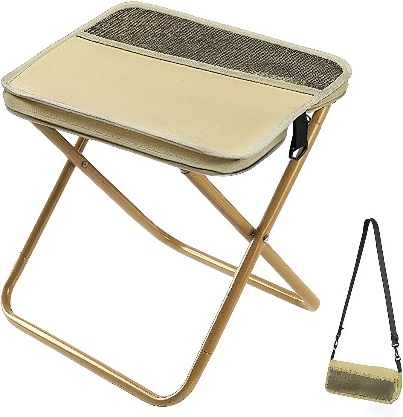 Mountaineering and Hiking Portable Stool, Durable Camping Stool, Outdoor Zipper Pack Folding Chair for Travel and Fishing, Maximum Weight 330 Lbs (Shoulder Bag - Khaki, L)