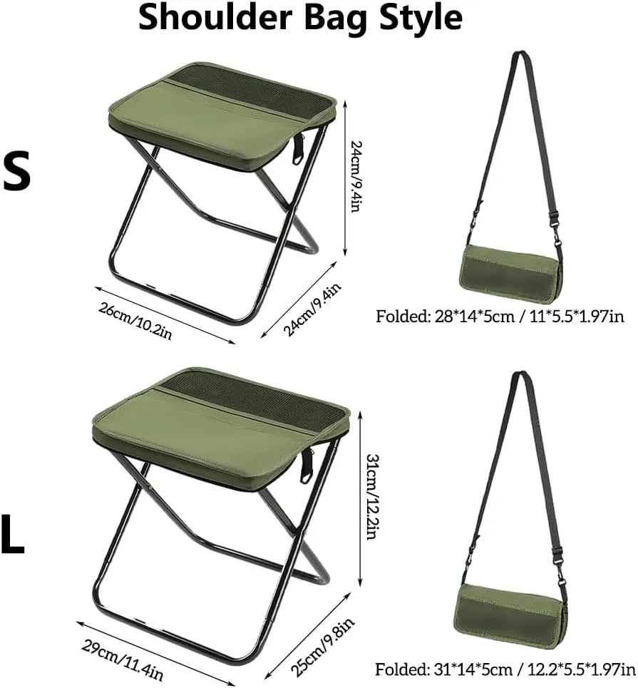 Mountaineering and Hiking Portable Stool, Durable Camping Stool, Outdoor Zipper Pack Folding Chair for Travel and Fishing, Maximum Weight 330 Lbs (Shoulder Bag - Khaki, L)