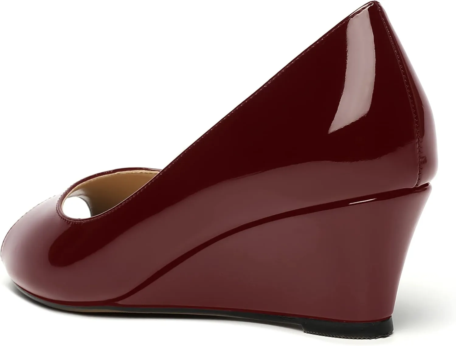 MOVINSTEPS Womens Patent Peep Toe Fashion Slip On Party Open Toe Wedge Low Heel Pumps Shoes 2 Inch