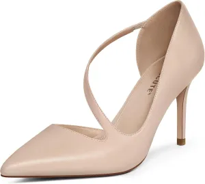MUCCCUTE Women's Comfortable Pumps 3 inch Closed Pointed Toe High Heels for Ladies Wedding Dress Shoes D'Orsay Stiletto Cross Strap Slip On