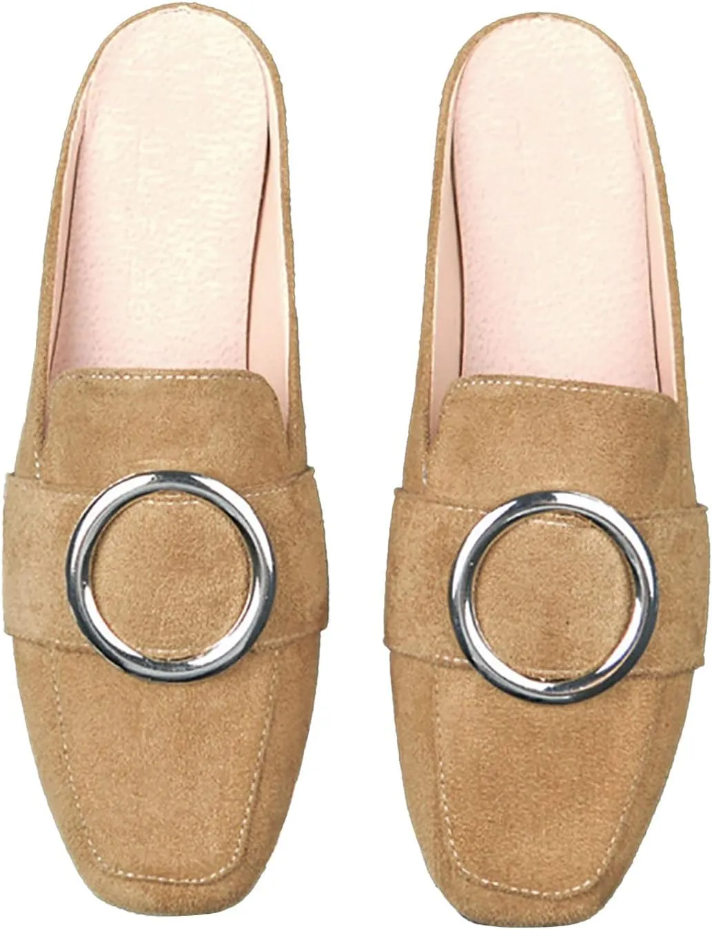 Mules for Woman Buckle Flats Comfortable Slip on Women Mules Flats Shoes Backless Loafers