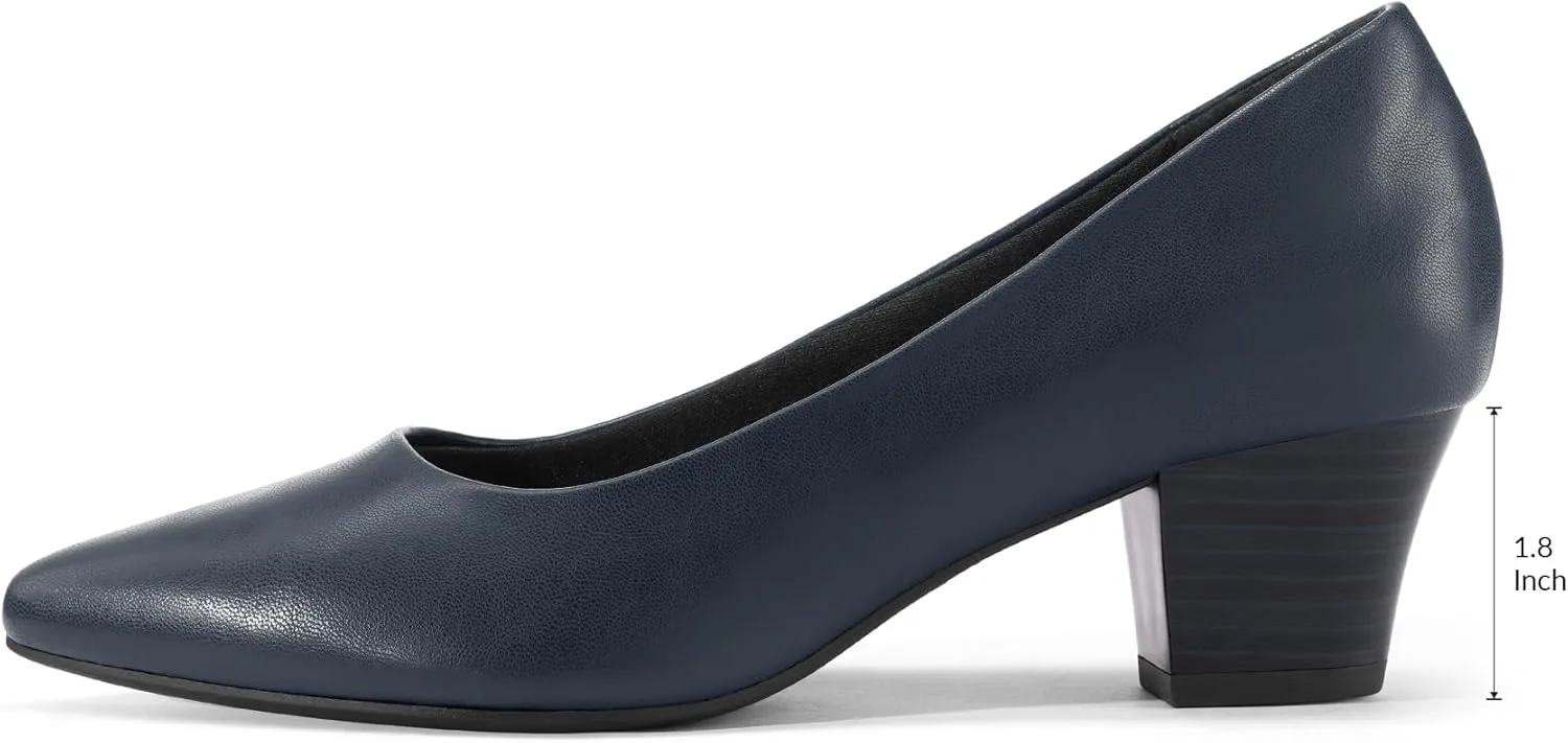 mysoft Women's Chunky Stacked Heel Pumps Closed Toe Dress Shoes Comfortable Slip On Pumps
