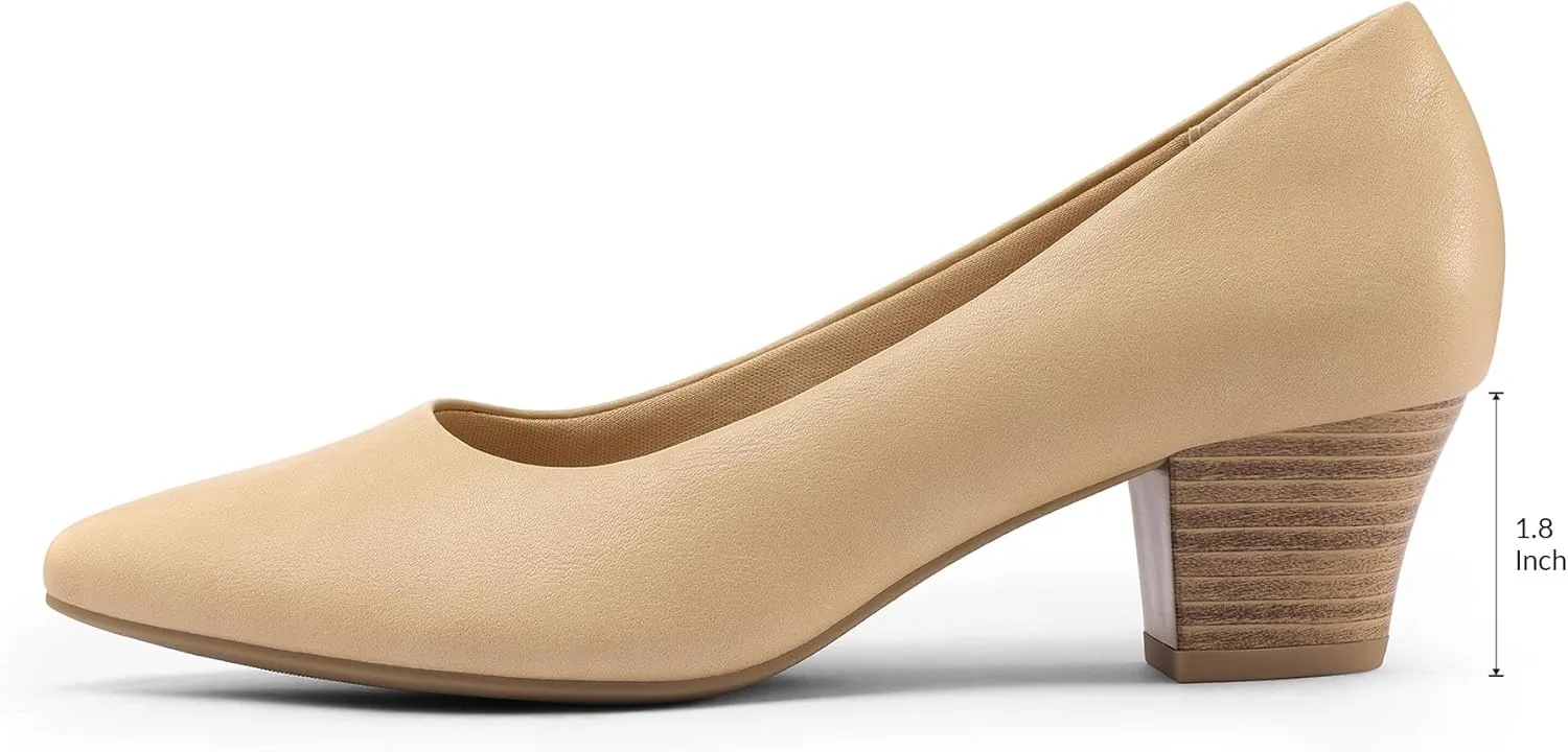 mysoft Women's Chunky Stacked Heel Pumps Closed Toe Dress Shoes Comfortable Slip On Pumps