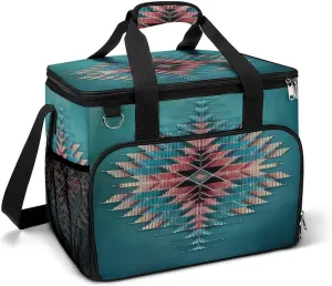 Native American Bead Cross Ethnic Cooler Bag, Collapsible Soft Sided Cooler, Large Leakproof Camping Cooler, Portable Travel Cooler for Camping, Road Trips