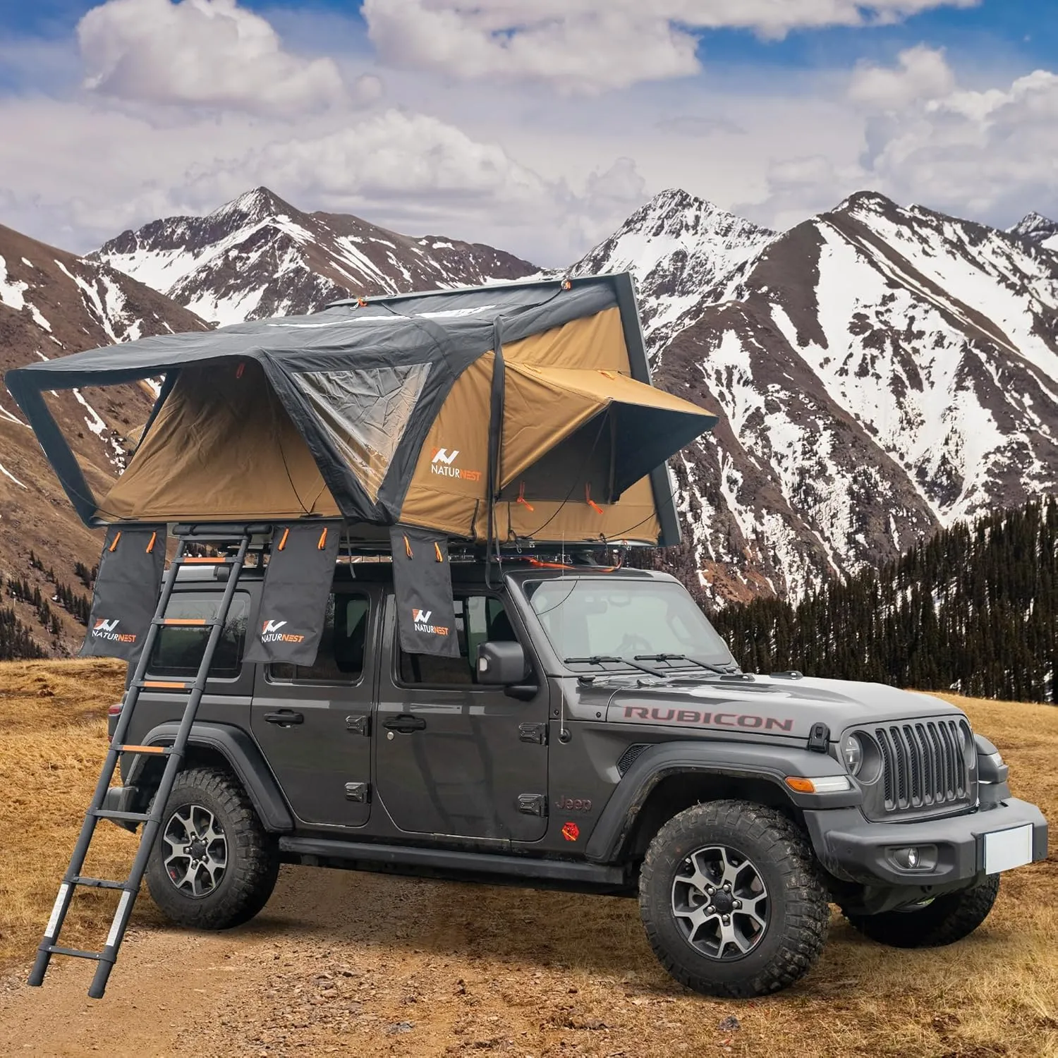 Naturnest Rooftop Tent Hard Shell, Easy Set Up Pop Up Large Family Tent for 3 Person Camping, Waterproof Windproof UV-Resistant Blackout 4 Season Tent for Truck, Jeep, SUV, Van, Trailer - Sirius 3