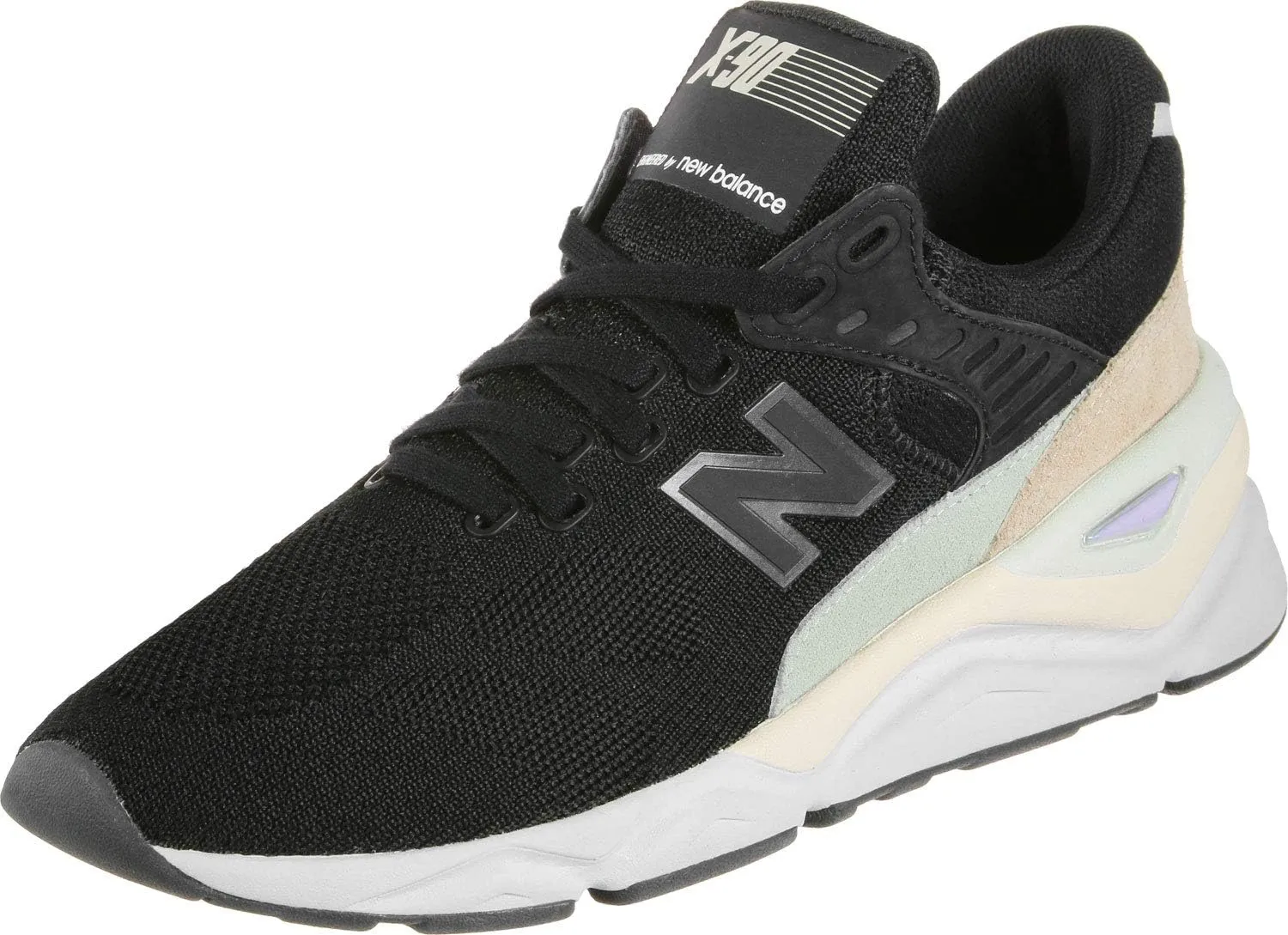 New Balance Women's X90 WMNS FTWR 8.5 B US Black Leather Low Top Lace-Up Casual Running Sneaker