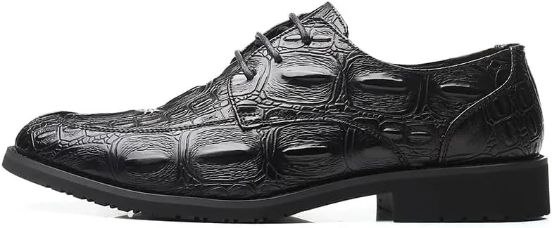 New Dress Shoes for Men Lace Up Crocodile Print Apron Toe Vegan Leather Derby Shoes Resistant Non Slip Rubber Sole Wedding
