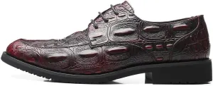 New Dress Shoes for Men Lace Up Crocodile Print Apron Toe Vegan Leather Derby Shoes Resistant Non Slip Rubber Sole Wedding