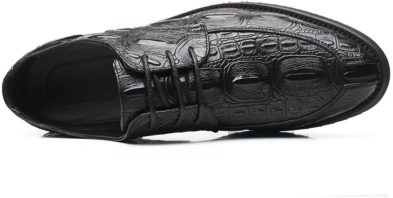 New Dress Shoes for Men Lace Up Crocodile Print Apron Toe Vegan Leather Derby Shoes Resistant Non Slip Rubber Sole Wedding