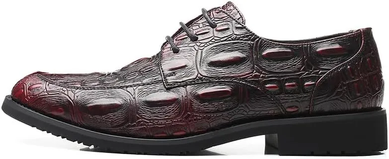 New Dress Shoes for Men Lace Up Crocodile Print Apron Toe Vegan Leather Derby Shoes Resistant Non Slip Rubber Sole Wedding