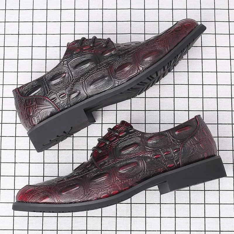 New Dress Shoes for Men Lace Up Crocodile Print Apron Toe Vegan Leather Derby Shoes Resistant Non Slip Rubber Sole Wedding