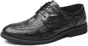 New Dress Shoes for Men Lace Up Crocodile Print Apron Toe Vegan Leather Derby Shoes Resistant Non Slip Rubber Sole Wedding